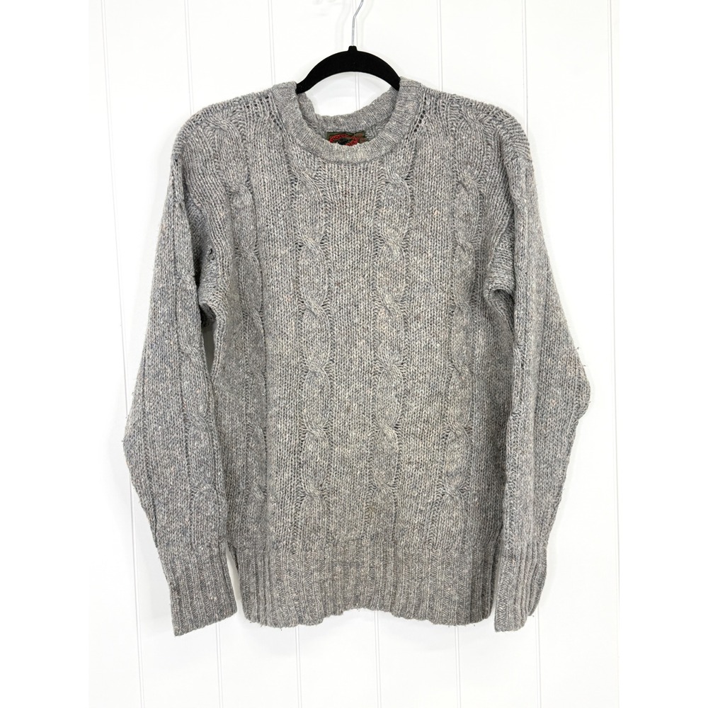 Vintage Boston Traders Grey Cable Knit Donegal Wool Blend Sweater Unisex Medium